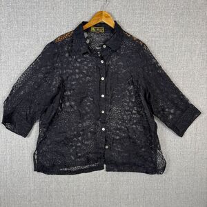 Mirasol Woman Black Lace Button Down Sheer‎ Burnout Blouse 1X